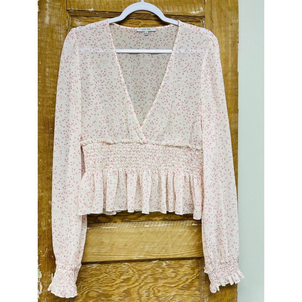Love Tree Blouse L Love Shack Floral Sheer Chiffon Layering Coquette Cottagecore